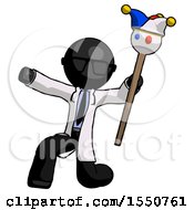 Black Doctor Scientist Man Holding Jester Staff Posing Charismatically