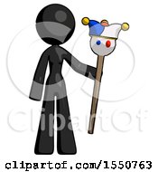 Poster, Art Print Of Black Design Mascot Woman Holding Jester Staff