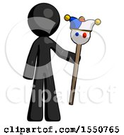 Poster, Art Print Of Black Design Mascot Man Holding Jester Staff