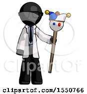 Black Doctor Scientist Man Holding Jester Staff