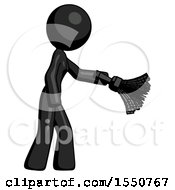 Poster, Art Print Of Black Design Mascot Woman Dusting With Feather Duster Downwards