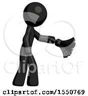 Poster, Art Print Of Black Design Mascot Man Dusting With Feather Duster Downwards