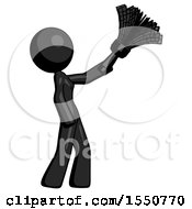 Poster, Art Print Of Black Design Mascot Woman Dusting With Feather Duster Upwards