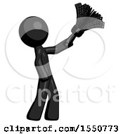 Poster, Art Print Of Black Design Mascot Man Dusting With Feather Duster Upwards