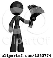 Poster, Art Print Of Black Design Mascot Woman Holding Feather Duster Facing Forward