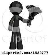 Poster, Art Print Of Black Design Mascot Man Holding Feather Duster Facing Forward