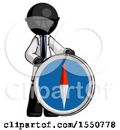 Poster, Art Print Of Black Doctor Scientist Man Standing Beside Large Compass