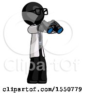 Black Doctor Scientist Man Holding Binoculars Ready To Look Right
