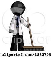 Black Doctor Scientist Man Standing With Industrial Broom