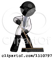 Poster, Art Print Of Black Doctor Scientist Man Cleaning Services Janitor Sweeping Floor With Push Broom