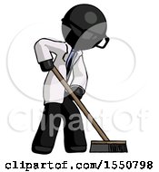 Poster, Art Print Of Black Doctor Scientist Man Cleaning Services Janitor Sweeping Side View