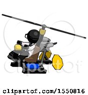 Poster, Art Print Of Black Doctor Scientist Man Flying In Gyrocopter Front Side Angle Top View