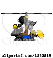 Black Doctor Scientist Man Flying In Gyrocopter Front Side Angle View
