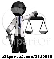 Poster, Art Print Of Black Doctor Scientist Man Justice Concept With Scales And Sword Justicia Derived