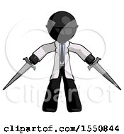 Black Doctor Scientist Man Two Sword Defense Pose
