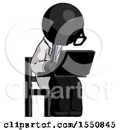 Poster, Art Print Of Black Doctor Scientist Man Using Laptop Computer While Sitting In Chair Angled Right