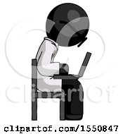 Poster, Art Print Of Black Doctor Scientist Man Using Laptop Computer While Sitting In Chair View From Side