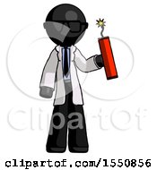 Black Doctor Scientist Man Holding Dynamite With Fuse Lit
