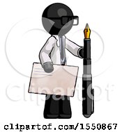 Poster, Art Print Of Black Doctor Scientist Man Holding Large Envelope And Calligraphy Pen