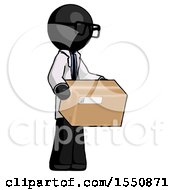 Black Doctor Scientist Man Holding Package To Send Or Recieve In Mail