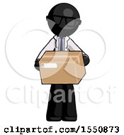 Black Doctor Scientist Man Holding Box Sent Or Arriving In Mail