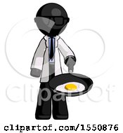 Black Doctor Scientist Man Frying Egg In Pan Or Wok