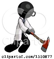 Poster, Art Print Of Black Doctor Scientist Man Striking With A Red Firefighters Ax