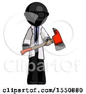 Poster, Art Print Of Black Doctor Scientist Man Holding Red Fire Fighters Ax