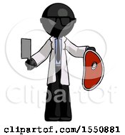 Poster, Art Print Of Black Doctor Scientist Man Holding Large Steak With Butcher Knife