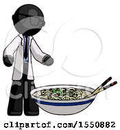 Poster, Art Print Of Black Doctor Scientist Man And Noodle Bowl Giant Soup Restaraunt Concept