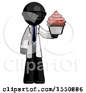 Black Doctor Scientist Man Presenting Pink Cupcake To Viewer