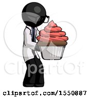 Poster, Art Print Of Black Doctor Scientist Man Holding Large Cupcake Ready To Eat Or Serve