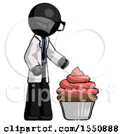 Black Doctor Scientist Man With Giant Cupcake Dessert