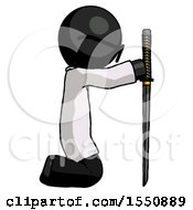 Poster, Art Print Of Black Doctor Scientist Man Kneeling With Ninja Sword Katana Showing Respect