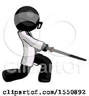 Black Doctor Scientist Man With Ninja Sword Katana Slicing Or Striking Something