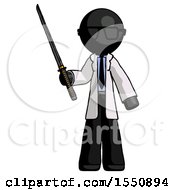 Black Doctor Scientist Man Standing Up With Ninja Sword Katana