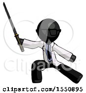 Black Doctor Scientist Man With Ninja Sword Katana In Defense Pose