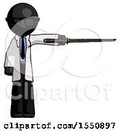 Poster, Art Print Of Black Doctor Scientist Man Standing With Ninja Sword Katana Pointing Right