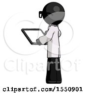 Poster, Art Print Of Black Doctor Scientist Man Looking At Tablet Device Computer With Back To Viewer