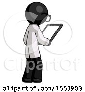 Poster, Art Print Of Black Doctor Scientist Man Looking At Tablet Device Computer Facing Away