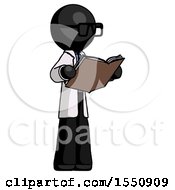 Black Doctor Scientist Man Reading Book While Standing Up Facing Away
