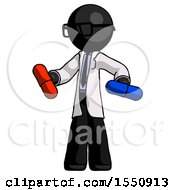 Black Doctor Scientist Man Red Pill Or Blue Pill Concept