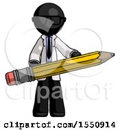 Black Doctor Scientist Man Writer Or Blogger Holding Large Pencil