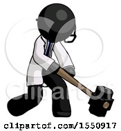 Poster, Art Print Of Black Doctor Scientist Man Hitting With Sledgehammer Or Smashing Something At Angle