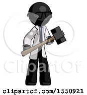Poster, Art Print Of Black Doctor Scientist Man With Sledgehammer Standing Ready To Work Or Defend