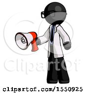 Poster, Art Print Of Black Doctor Scientist Man Holding Megaphone Bullhorn Facing Right