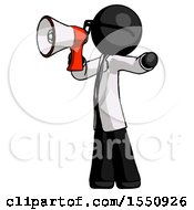 Poster, Art Print Of Black Doctor Scientist Man Shouting Into Megaphone Bullhorn Facing Left