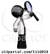 Poster, Art Print Of Black Doctor Scientist Man Inspecting With Large Magnifying Glass Facing Up