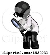 Black Doctor Scientist Man Inspecting With Large Magnifying Glass Left