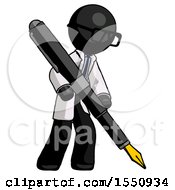 Black Doctor Scientist Man Drawing Or Writing With Large Calligraphy Pen